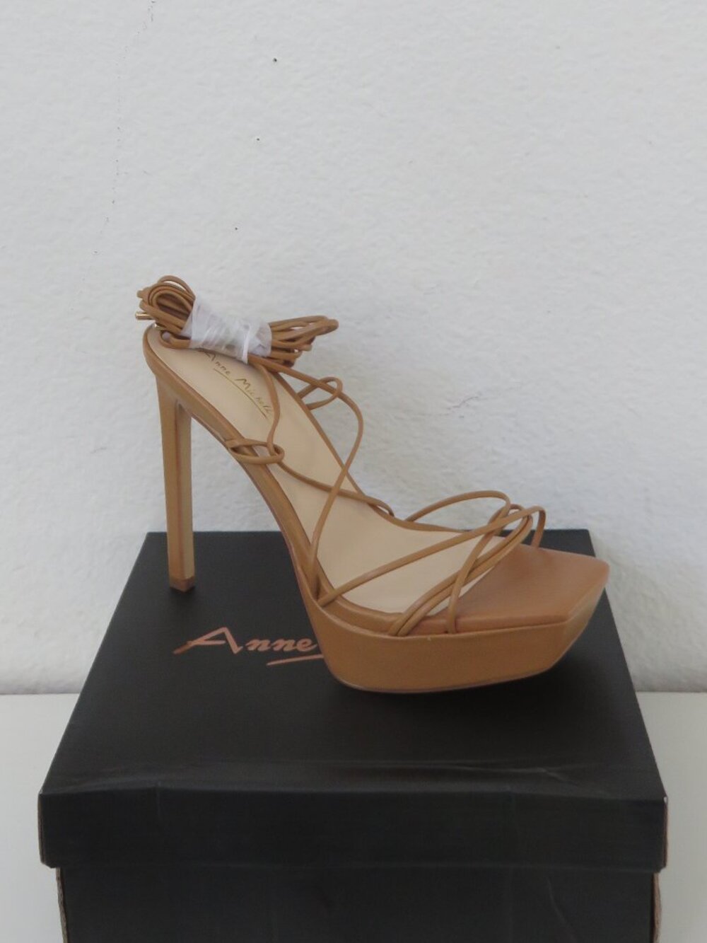 Anne Michelle Tan Platform Ankle Wrap Straps  High Heel Sandal